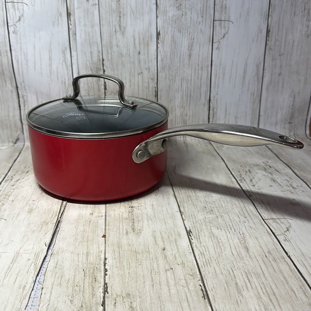 Vintage Fiestaware Red Enameled Saucepot Saucepan with Lid‎